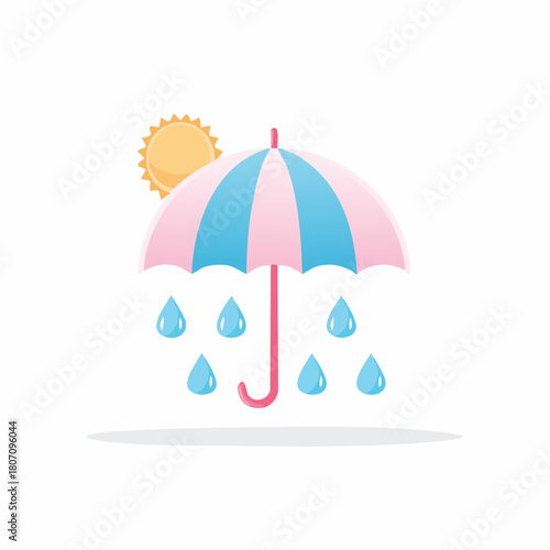 Umbrella protecting from rain with sun shining brightly