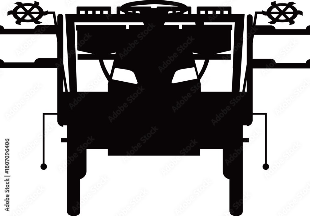 Fototapeta premium 【農機具】正面から見た田植え機の白黒シルエット