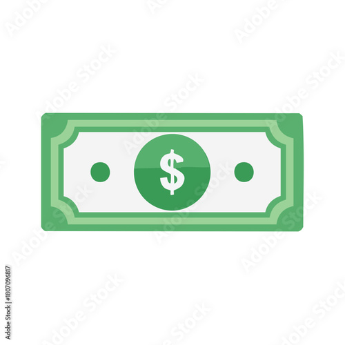 Stylized green dollar bill with a dollar sign in a circle, representing currency and financial concepts.