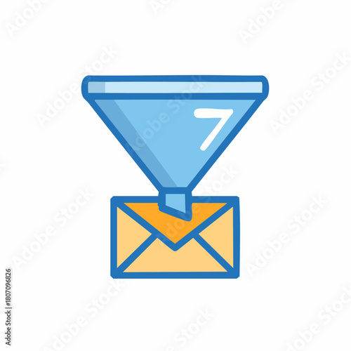 Email marketing funnel illustration with a number seven inside the funnel