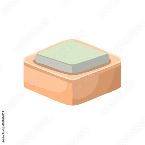 Isolated illustration of a square dish with a solid block of soap inside