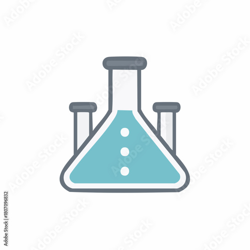 Cartoon illustration of a laboratory flask with blue liquid and bubbles