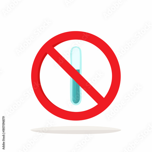 Prohibition sign over a test tube with blue liquid symbol