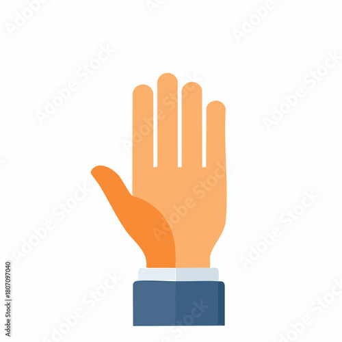 Cartoon hand raised in gesture illustration, palm open, sleeve and cuff visible
