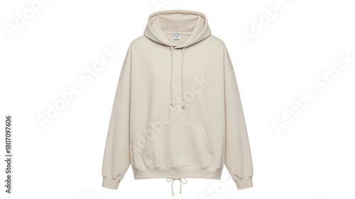 Cream Colored Hoodie With Drawstrings and Pocket background removed isolated on a transparent background