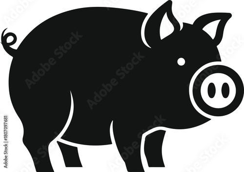 Stylized black pig silhouette icon standing isolated perfect for farming concepts