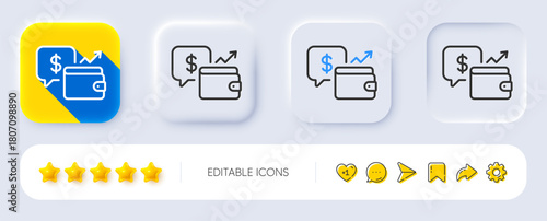 Wallet line icon. Neumorphic, Flat shadow, 3d buttons. Money savings sign. Cash budget symbol. Line wallet icon. Social media icons. Vector