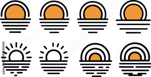 setting sun silhouette style minimal vector art illustration on a white background
