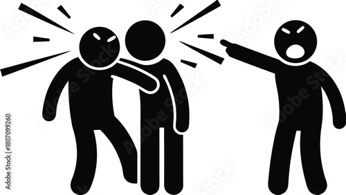 Conflict Illustration: Yelling, Pointing, and Physical Restraint, Stick Figure Format                                                                 