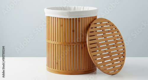 Stylish bamboo laundry basket with a removable lid, perfect for organizing and adding a touch of natural elegance to your home decor
