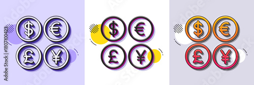 Money currency line icon. Halftone dotted pattern. Gradient icon with grain shadow. Cash exchange sign. Stock trade symbol. Line money currency icon. Various designs. Vector