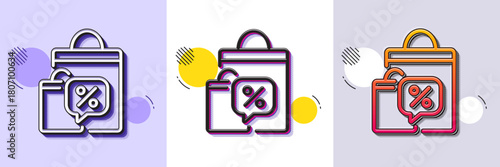 Discount bags line icon. Halftone dotted pattern. Gradient icon with grain shadow. Sale offer sign. Promotion price symbol. Line sale bags icon. Various designs. Vector