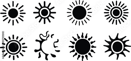 sun ray silhouette style minimal vector art illustration on a white background
