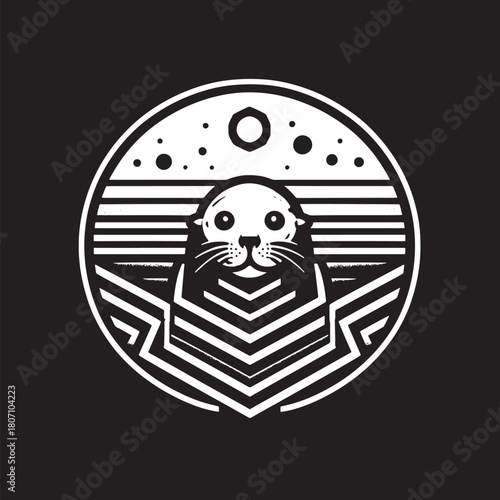 Emblem of the sea lion. Vector illustration isolated on black background