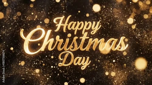 Elegant Gold ‘Happy Christmas Day’ Text with Floating Particles and Luxury Festive Glow