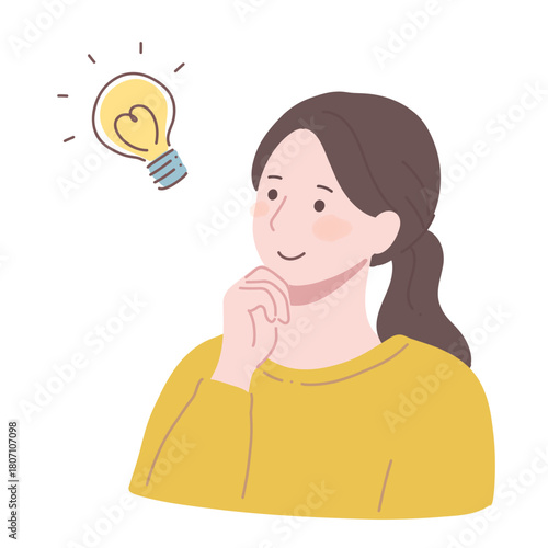 Woman with Light Bulb Idea | ひらめいた女性のイラスト

idea woman, inspiration, light bulb, solution, eureka, positive expression