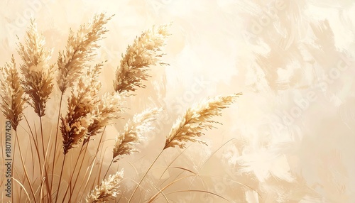 Golden reeds against a soft, dreamy background create a serene and calming atmosphere.