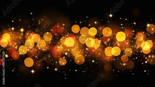 Warm Yellow, Orange and Red Bokeh Lights on Black Background � Soft Glowing Festive Backdrop for Holiday, Celebration and Studio Designs
