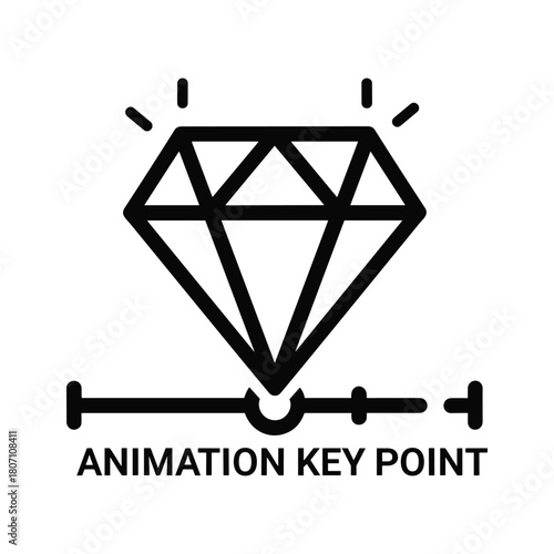 Line art icon of a diamond representing an animation key point, isolated on