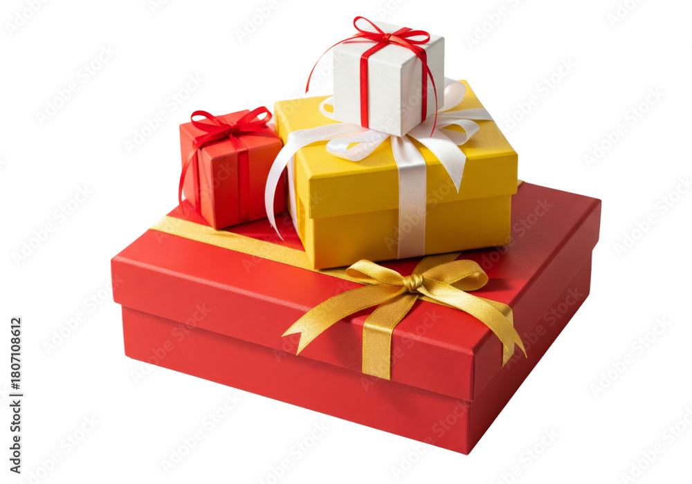 Obraz premium Red gift box with golden ribbon isolated on white or transparent background