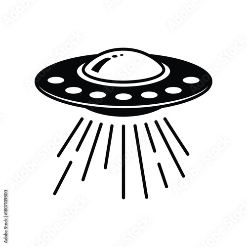 Classic flying saucer alien spaceship with light beam descending