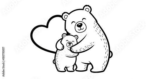 Coloring book: Mama bear hugs a baby bear