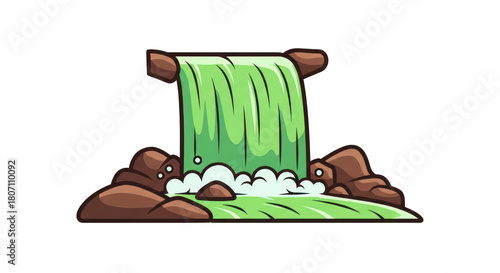 Cartoon waterfall with rock and shadow