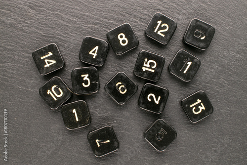 Classic permutation puzzle, top view, macro.