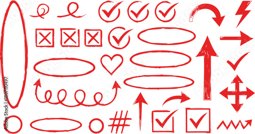 Set of hand drawn arrows in white background