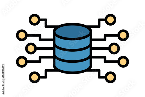 A central database is connected to multiple nodes, representing a distributed network system.