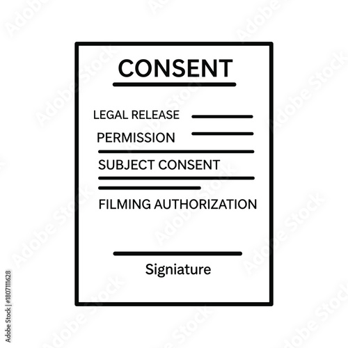Consent form with signature line, legal release, permission, subject consent, and filming authorization