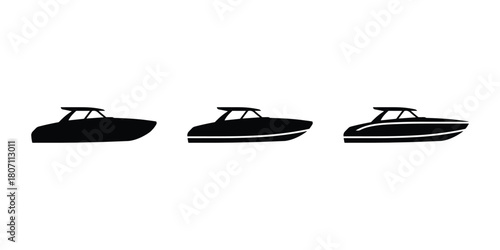 Speedboat vector icon set, Modern marine vessel silhouette