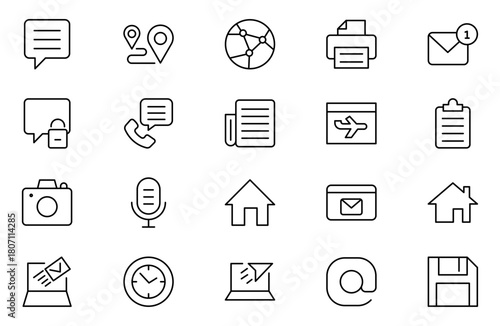 Contact us line icons set vector illustration. editable stroke