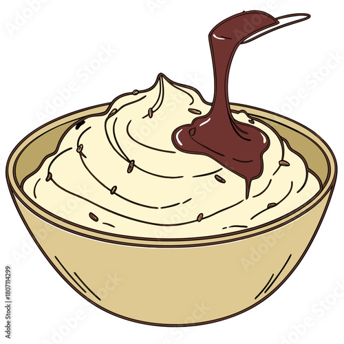 Creamy dessert with chocolate drizzle and sprinkles