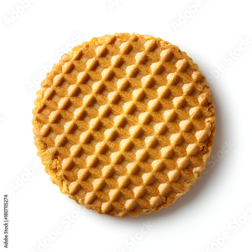 Golden waffle has detailed texture on bright surface. Use for product shots, food blog photography, menu design.