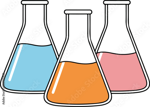 Three Erlenmeyer Flasks with Colorful Liquids.