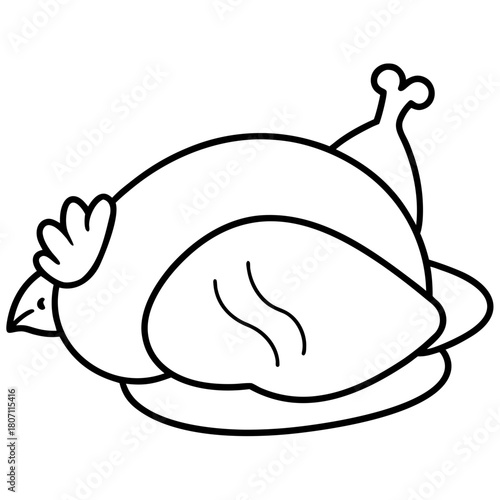 Simple line art illustration of a roasted chicken on a platter