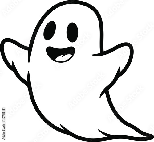 A cute and friendly cartoon ghost with a big smile and open arms perfect for halloween or spooky themed designs