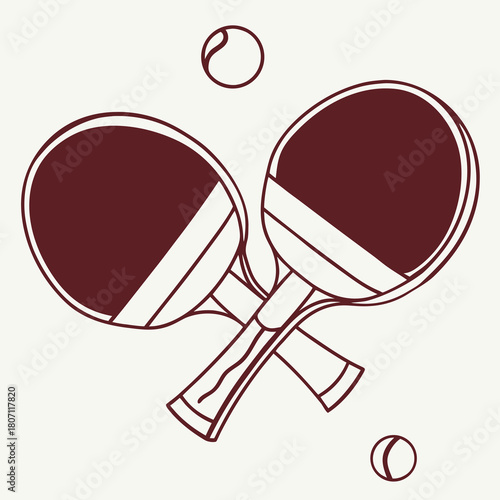 Two table tennis rackets crossed with two balls in the image