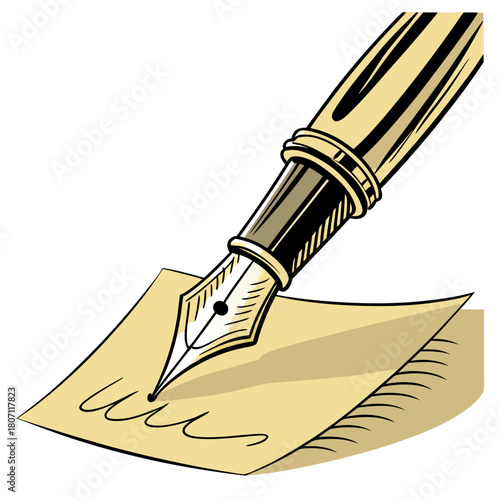 Illustration of a fountain pen writing on a sheet of paper