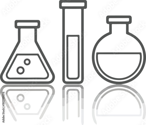 Three Laboratory Glassware Items with Reflections.