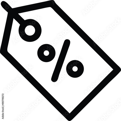 Discount Price Tag Line Icon with Percentage Symbol, Sale Offer and Promotion Concept, Black Outline Vector Illustration for E-commerce, Marketing, Website Banner and App Design
