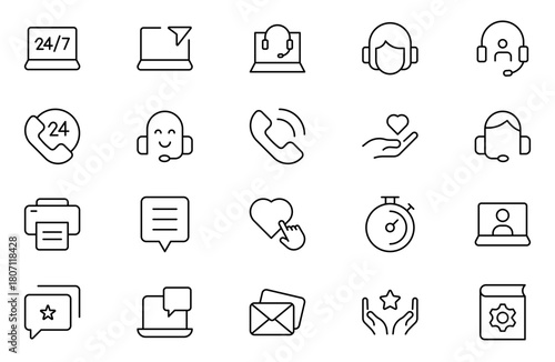 Customer Support line Icon Set. Icons for enhancing user assistance, perfect for help centers, chat interfaces, and service platforms to streamline communication and improve user experience.