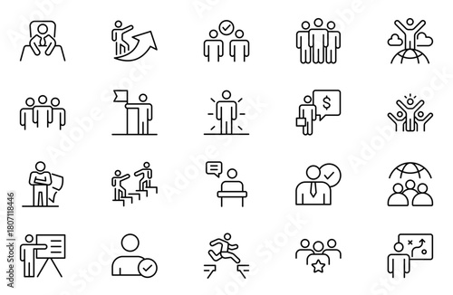 Leadership Outline Icons set. Vector illustration in modern thin line style of management icons: leader, delegation, control, responsibility, and more. Pictograms and infographics.