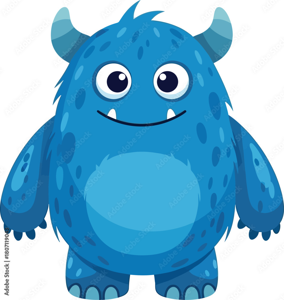 Fototapeta premium Adorable fluffy blue monster with big eyes and a friendly smile perfect for children s illustrations and designs