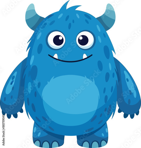 Adorable fluffy blue monster with big eyes and a friendly smile perfect for children s illustrations and designs