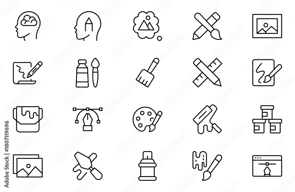 Naklejka premium Design and Painting Icons set. A Versatile Set for Art, Design Projects, Illustration Work, Studio Resources, and Creative Professional Use.
