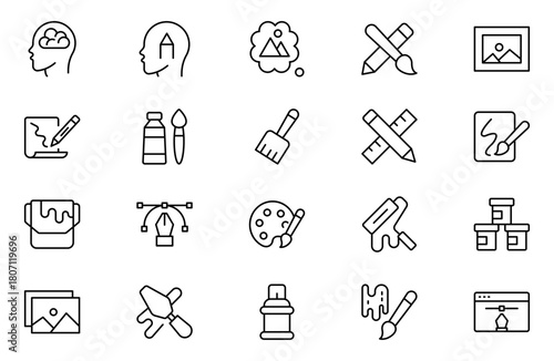 Design and Painting Icons set. A Versatile Set for Art, Design Projects, Illustration Work, Studio Resources, and Creative Professional Use.