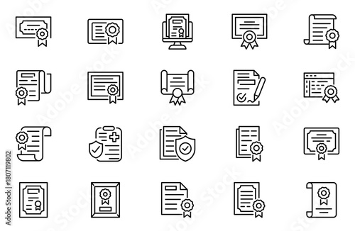 Certificate outline icons set. Linear icon collection. Editable stroke. Vector illustration