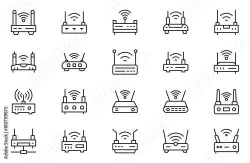 Wifi router line icon set. Collection of vector symbol in trendy flat style on white background. Wifi router sings for design.